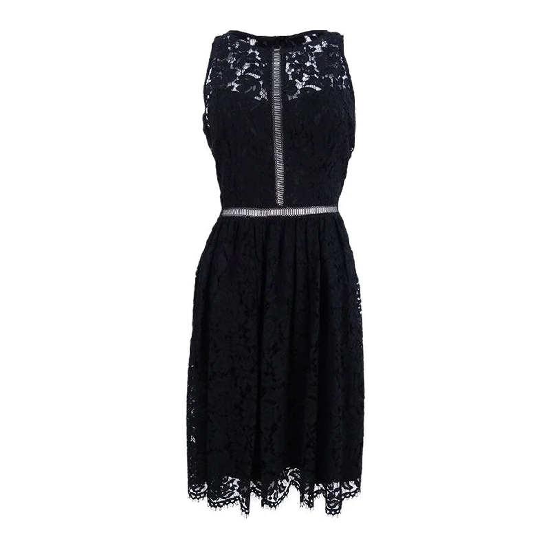 Mini dress with feather trim-Adrianna Papell Women's Lace Flare Dress (10, Black)