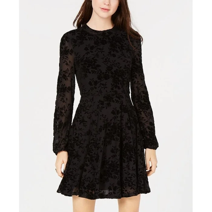 Mini dress with pockets-American Rag Junior's Burnout Velvet Fit & Flare Dress Black