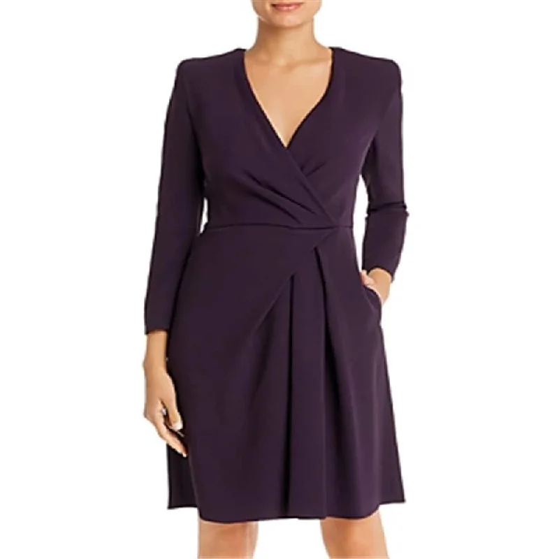 Party-ready mini dress-Armani Women's Faux Wrap Fit and Flare Dress Purple Size 44