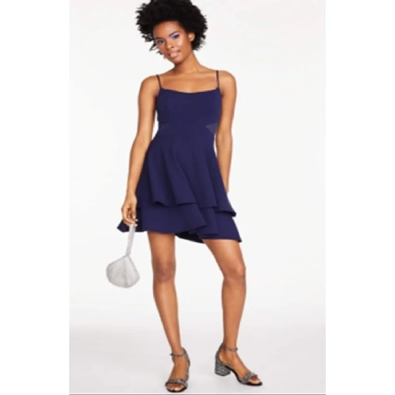 Mini dress with trumpet hem-B Darlin Junior's Mesh Inset Flounce Fit & Flare Dress Blue Size 0