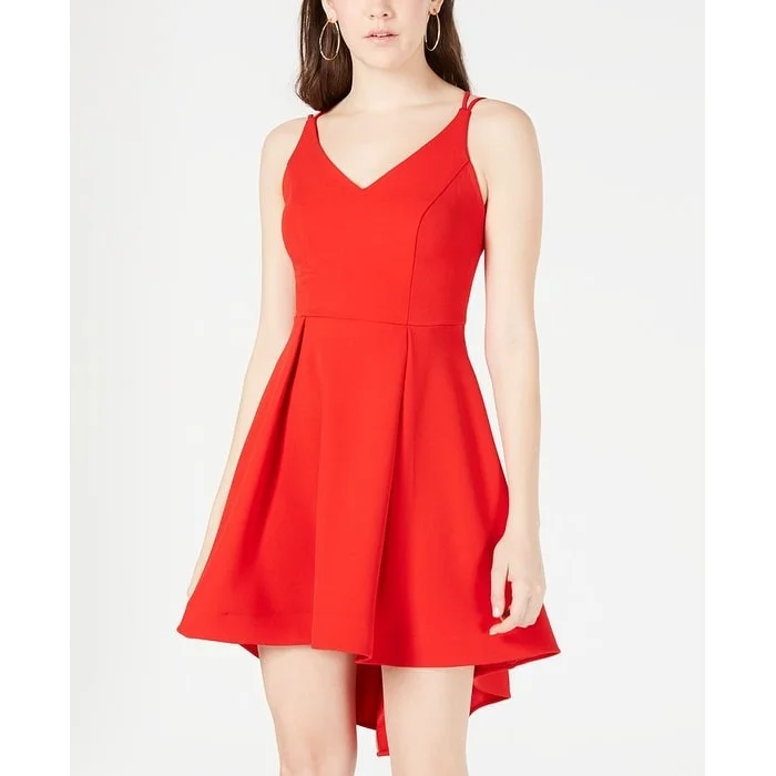 Mini dress with keyhole neckline-B Darlin Women's Spaghetti Strap V Neck Short Fit Flare Dress Red Size 9-10