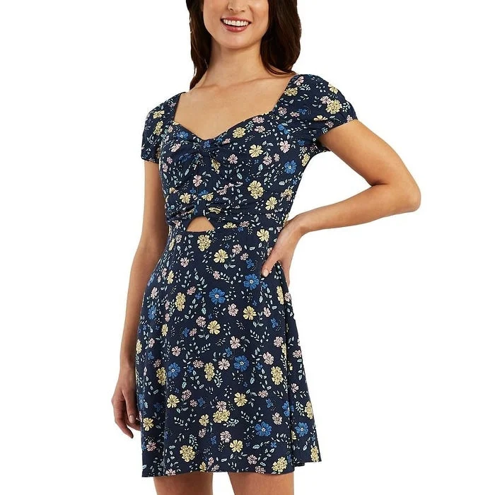 Mini dress with trumpet hem-BCX Junior's Cutout Floral Fit & Flare Dress Blue Size Large