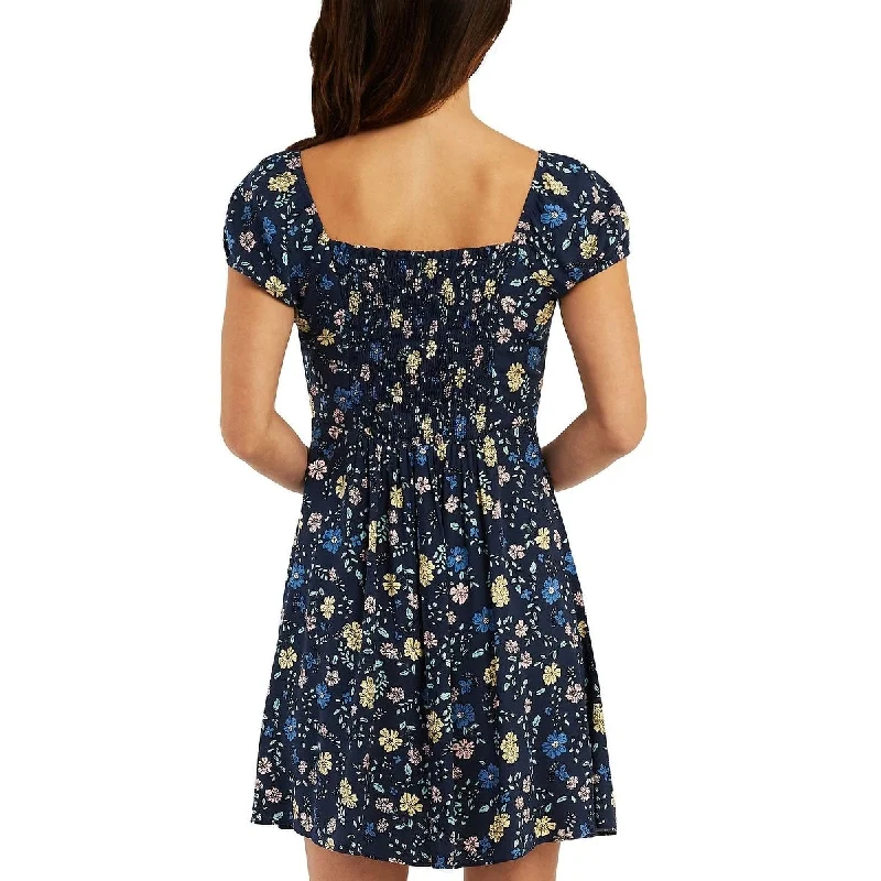 Skater style mini dress-Bcx Junior's Cutout Floral Fit & Flare Dress Blue Size Xx-Small