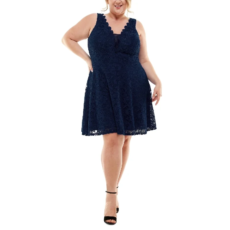 Mini dress with button-down front-City Studio Women's Plus Lace Knee Length Fit & Flare Dress Blue Size 16W