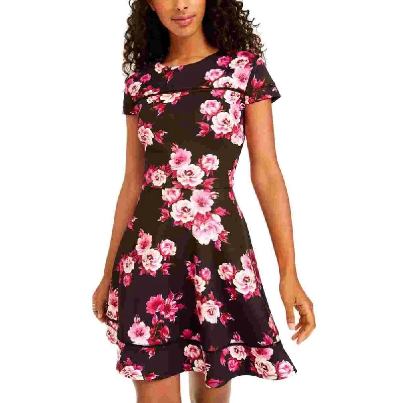 Mini dress with feather trim-City Studios Junior's Floral Print Fit & Flare Dress Black Size 0