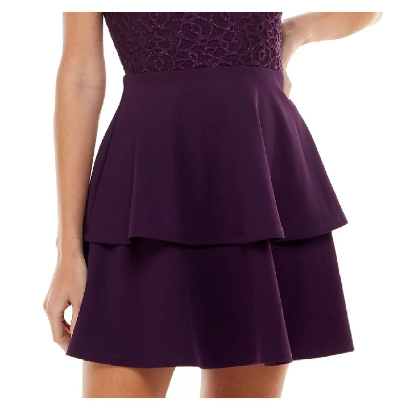 Shimmer mini dress for glamour-City Studios Junior's Lace Back Fit & Flare Dress Purple Size 1