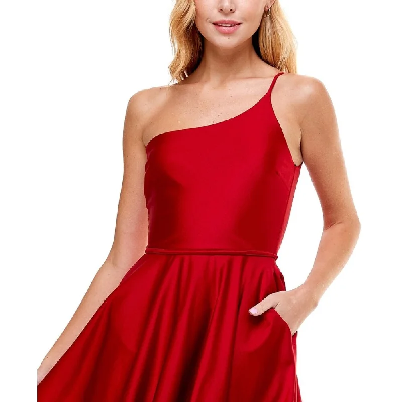 Mini dress with asymmetrical hem-City Studios Junior's One Shoulder Fit & Flare Dress Red Size 1