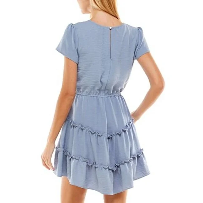 Mini dress with ruching-City Studios Junior's Ruffle Tier Fit & Flare Dress Blue Size X-Large