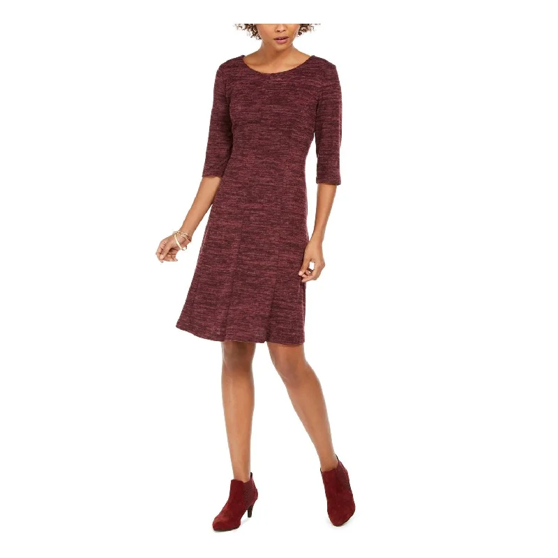 Mini dress with puffball skirt-Connected Women's 3/4 Sleeve Above The Knee Fit Flare Dress Purple Size 14