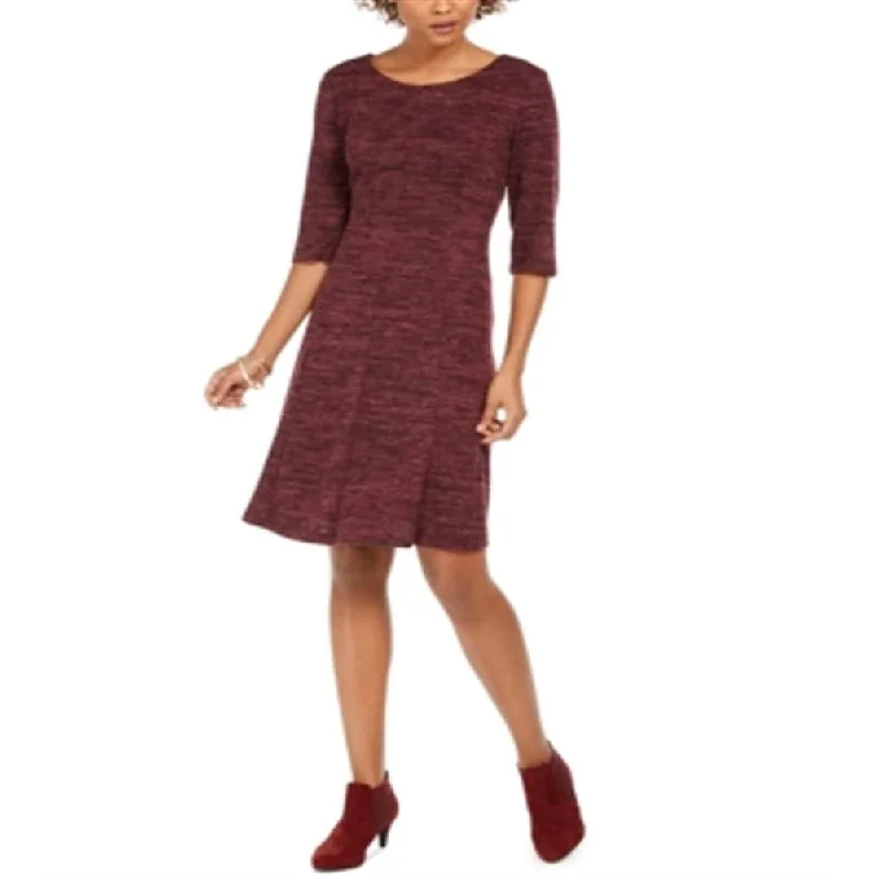 Wrap style mini dress-Connected Women's 3/4 Sleeve Above The Knee Fit Flare Dress Purple Size 6