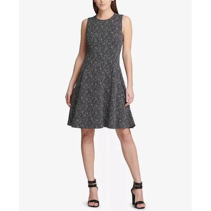 Knitted mini dress for winter-Dkny Women's Tweed Fit & Flare Dress Black Size 2