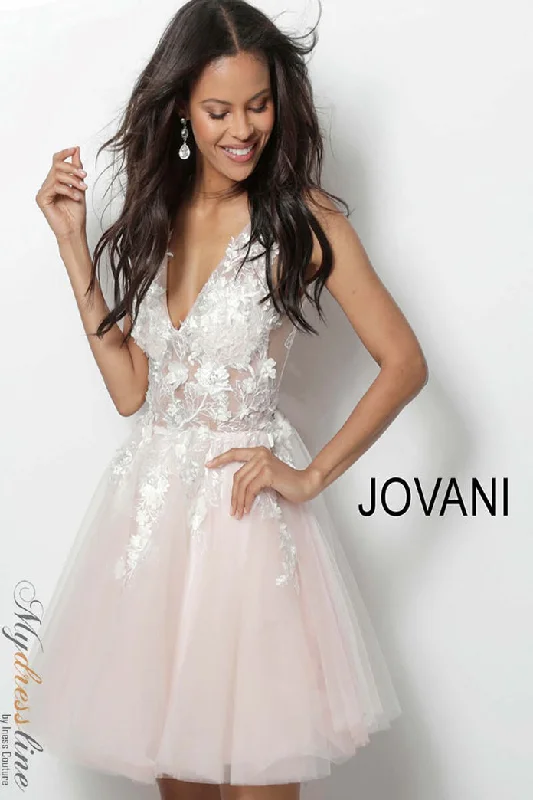 Mini dress with bishop sleeves-Jovani 63987