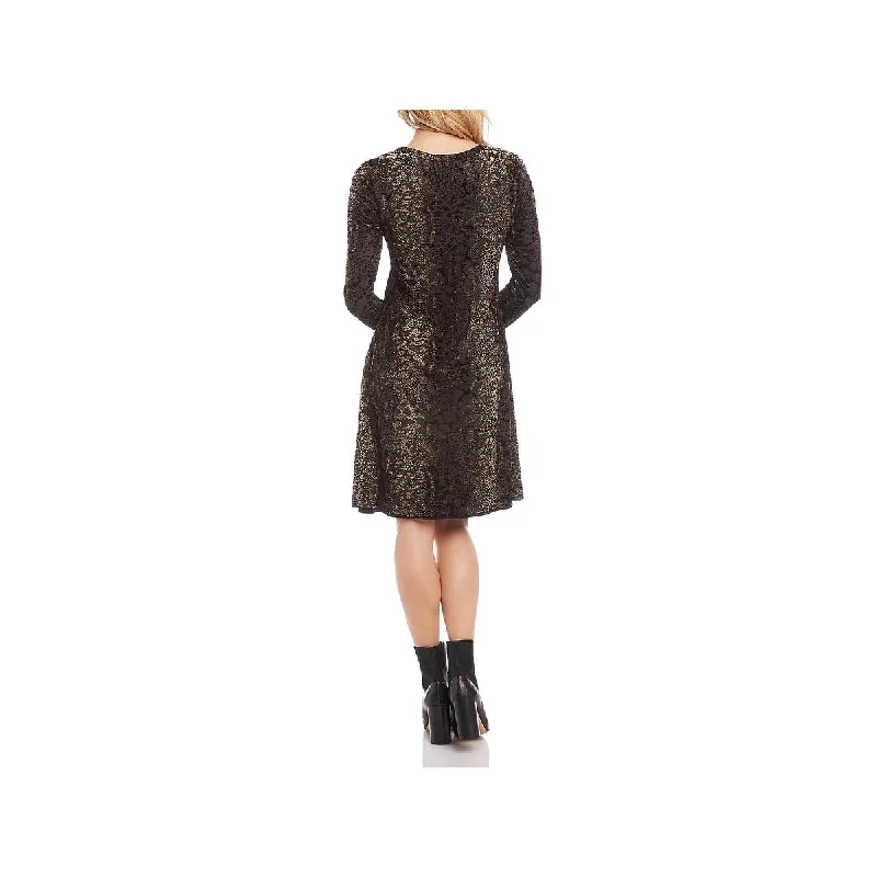 Pleated mini dress for classic look-Karen Kane Women's Velvet Animal Print Fit & Flare Dress Brown Size X-Small