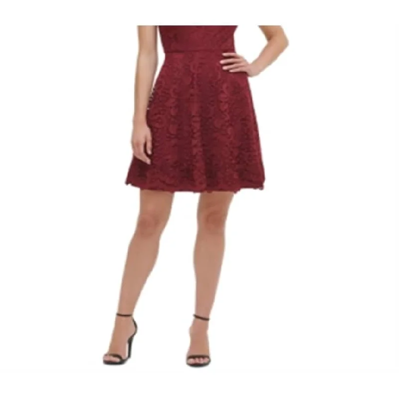 Mini dress with bubble hem-Kensie Women's Floral Lace Fit & Flare Dress Red Size 12