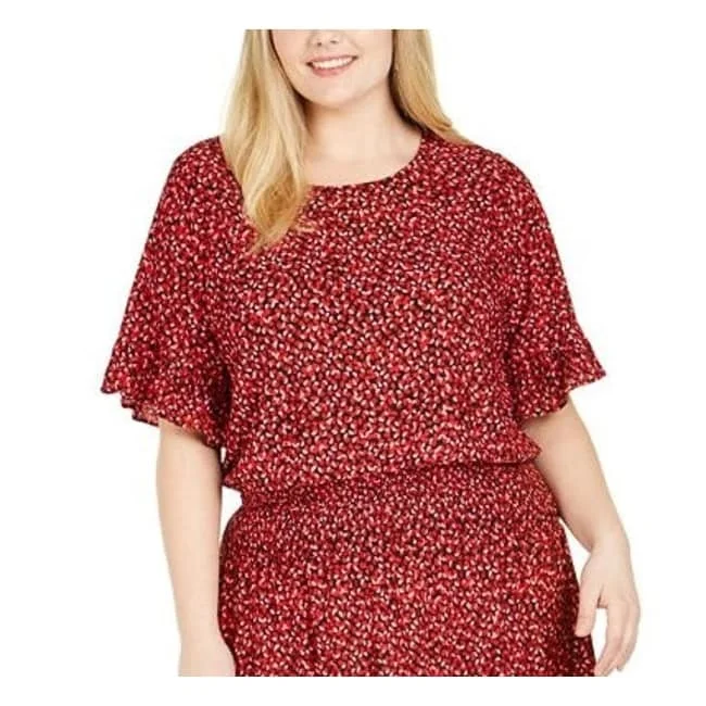 Mini dress with open back-Michael Kors Women's Plus Printed Petal Fit & Flare Dress Red Size 0X