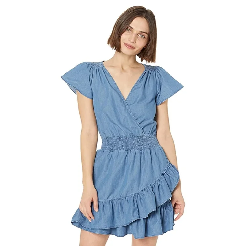 Retro inspired mini dress-Michael Kors Women's Tiered Faux Wrap Fit & Flare Dress Blue Size Petite Large - Petite L