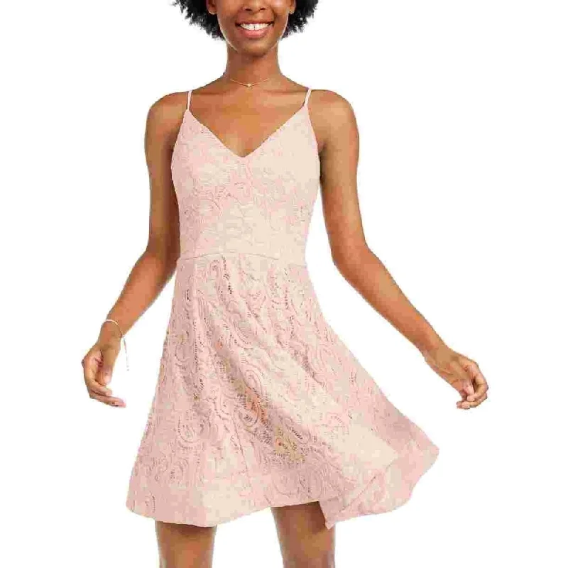 Mini dress with keyhole back-Sequin Hearts Women's Spaghetti Strap V Neck Above The Knee Fit Flare Dress Pink Size 3