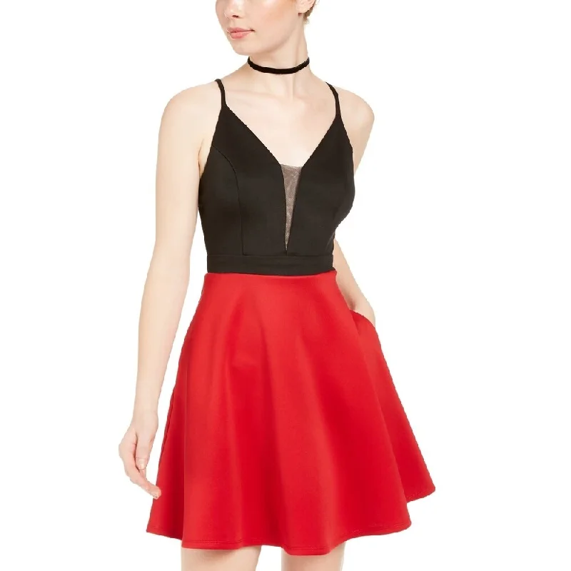 Mini dress with draped bodice-Speechless Juniors' Colorblocked Illusion Fit & Flare Dress Red Size 7