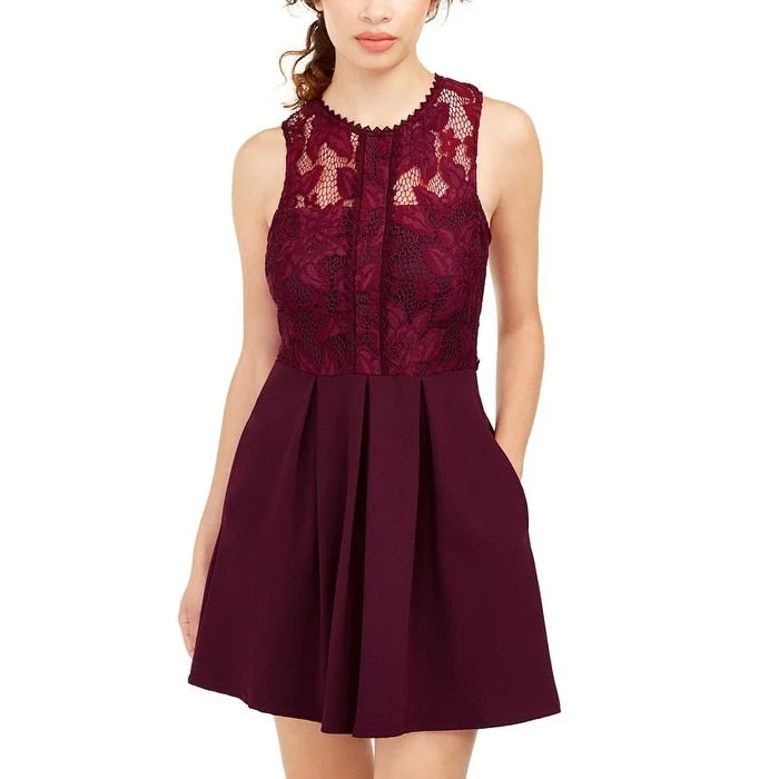 Velvet mini dress for fall-Speechless Juniors' Lace & Scuba Fit & Flare Dress Red Size S