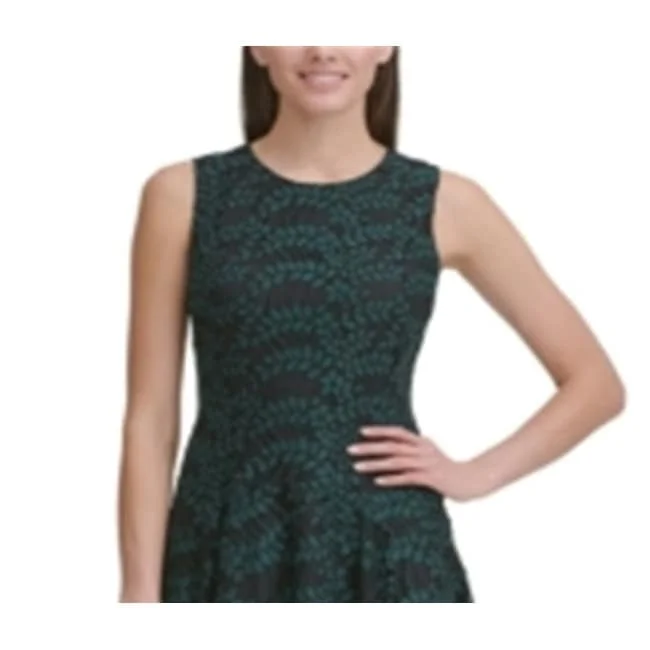 Mini dress with beaded details-Tommy Hilfiger Women's Floral Jewel Neck Above The Knee Fit Flare Dress Green Size 2