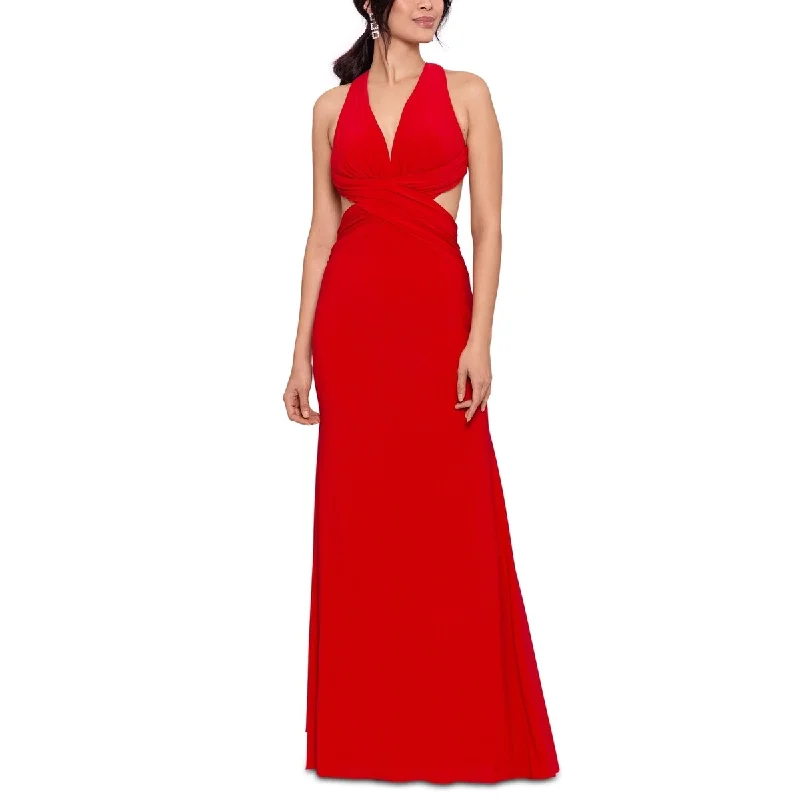 Mini dress with side cut-outs-XSCAPE Women's Cross Back Cut Out Fit & Flare Dress Red Size 0