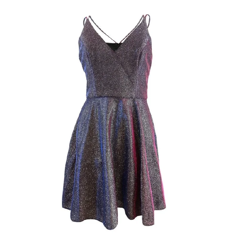 Mini dress with crochet details-Xscape Women's Glitter Fit & Flare Dress (6, Silver/ Fuchsia Pink)