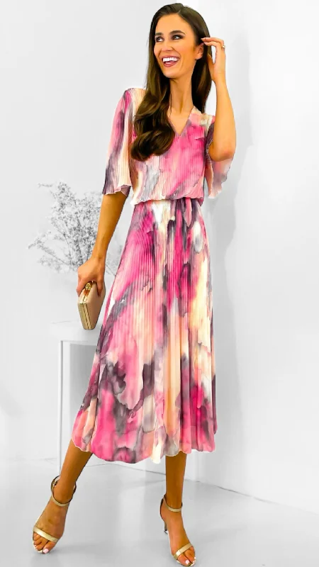 Stylish evening cocktail dress-4-A1715 Pink Splash Loose Top Dress