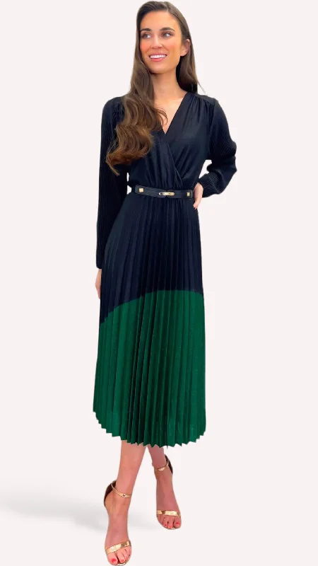 Bohemian cocktail dress-4-A1128HH Black/Green Glitter Pleat Dress