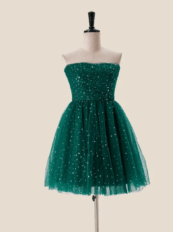 High slit cocktail dress-Starry Dark Green Convertible Short Party Dress