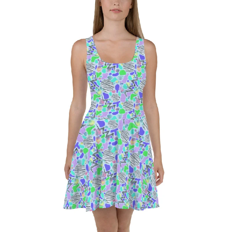 Glitter cocktail dress design-Electric Party Blues Skater Dress