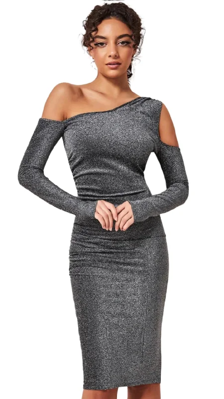 Cocktail dress with cape-4-A0202 Grey Sparkly Lurex Bodycon Dress