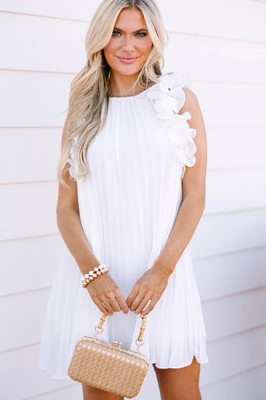 Vintage inspired cocktail dress-Party Central White Pleated Babydoll Dress