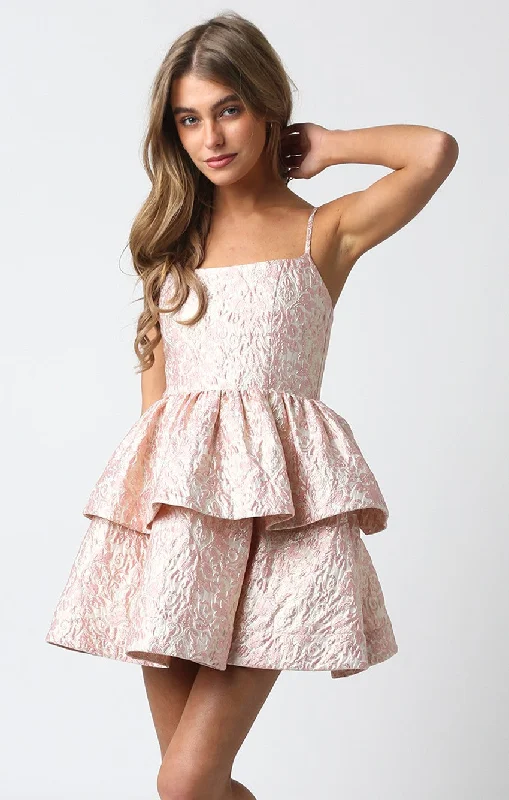 Cocktail dress with keyhole back-Pink Brocade Party Dress