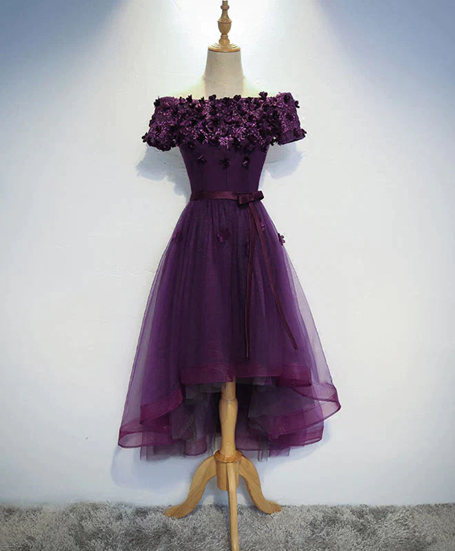 Unique cocktail dress patterns-Stylish Dark Purple High Low Formal Dress Cute Party Dresses Purple Homecoming Dress