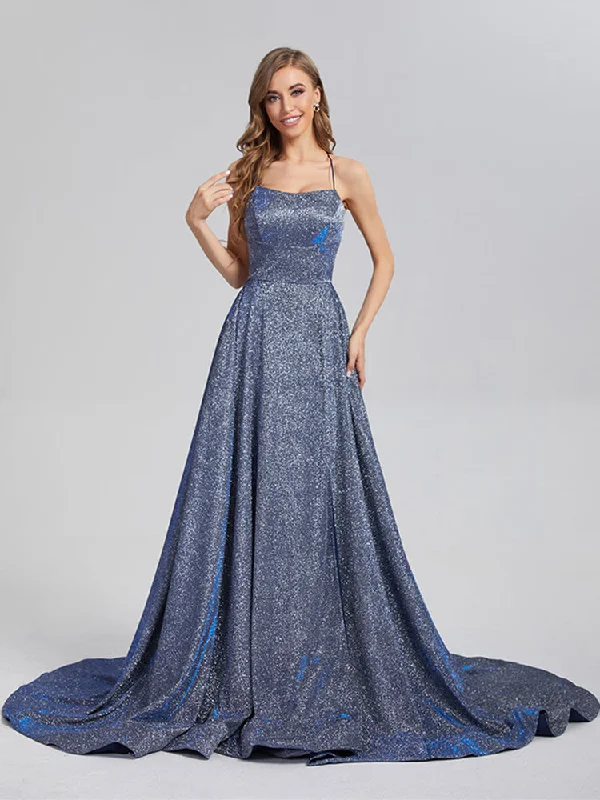 Maxi dress with bell sleeves-A-Line Court Train Sparkly Criss Cross Prom Dresses