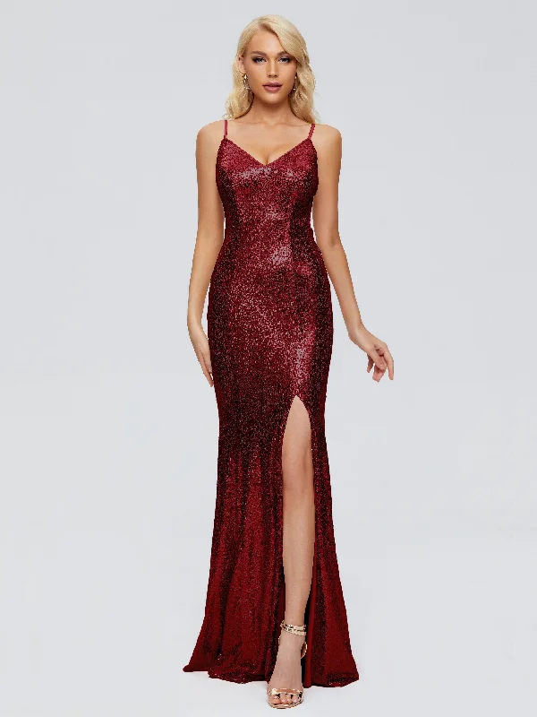 Maxi dress with geometric pattern-Athena Straps Sequins Prom Dresses