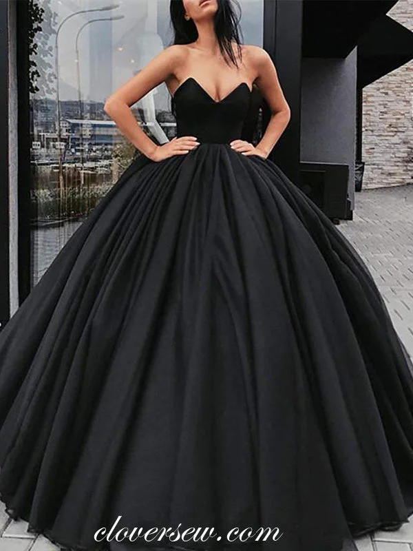 Bohemian print maxi dress-Black Chiffon Satin V-neck Strapless Ball Gown Prom Dresses, CP0024