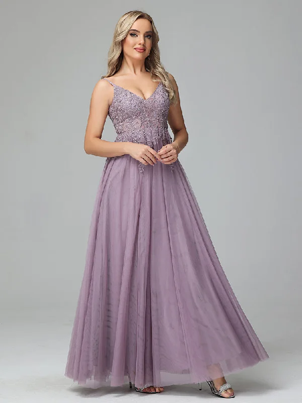 Maxi dress with keyhole back-V-neck Floor Length Sleeveless Prom Dresses