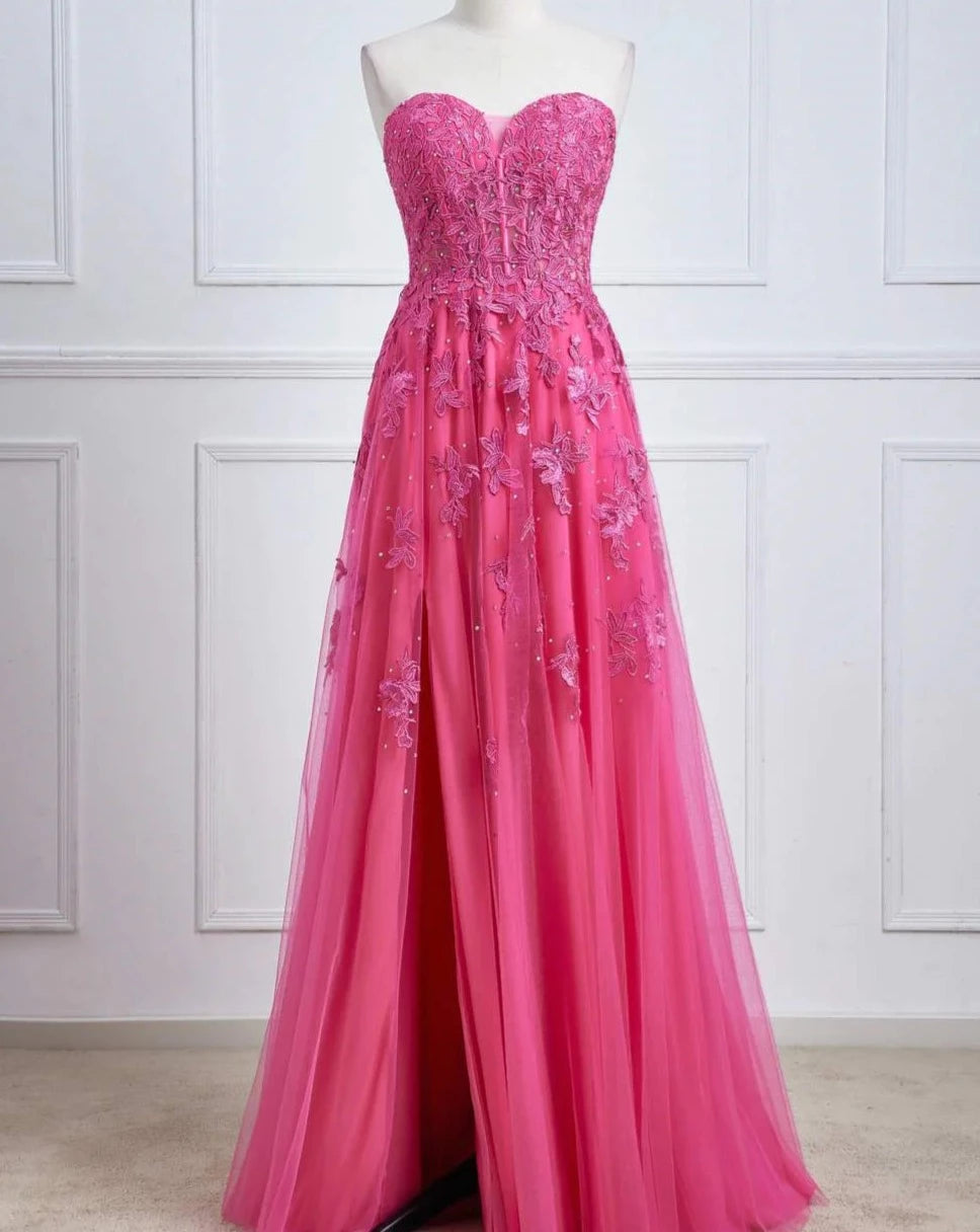 Maxi dress with bishop sleeves-Coral Sweetheart Prom Dresses Fuchsia Floor Length