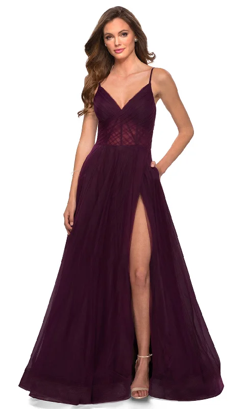 Maxi dress with adjustable straps-La Femme 29076