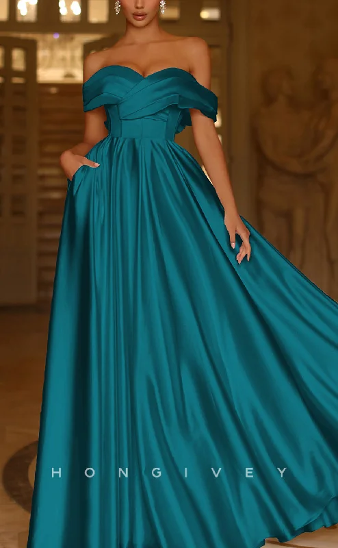 Maxi dress with tulip hem-L1313 - Off-Shoulder Satin Bowknot Backless Floor-Length Evening Prom Dress