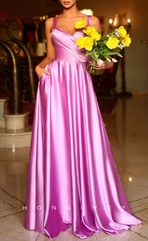 Maxi dress with trumpet sleeves-L1314 - Elegant & Luxurious Sweetheart Spaghetti Straps Floor-Length Evening Prom Dress