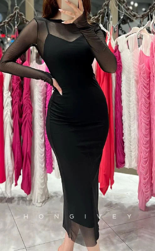 V-neckline maxi dress-L1492 - Sexy Fitted Lace High Neck Long SleevesParty Prom Evening Dress