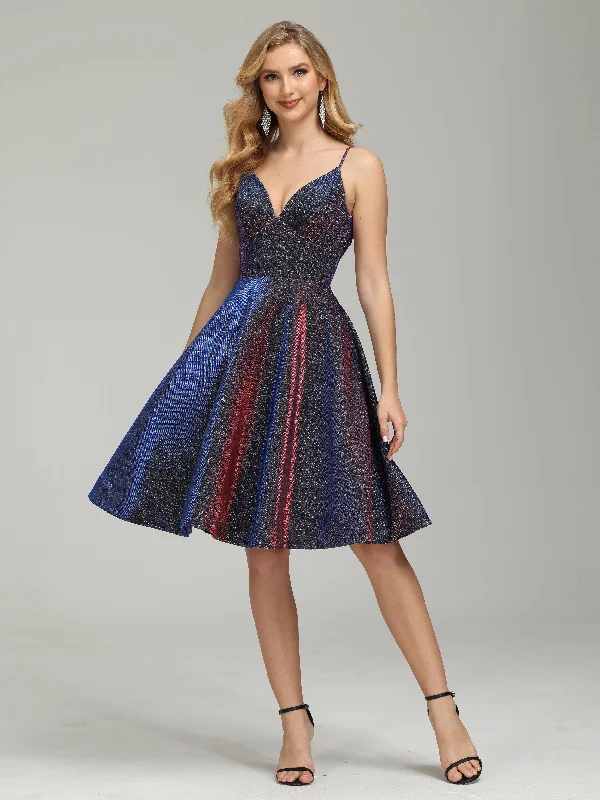 Maxi dress with vintage vibes-Evelynn Iridescent V-neck Short Prom Dress