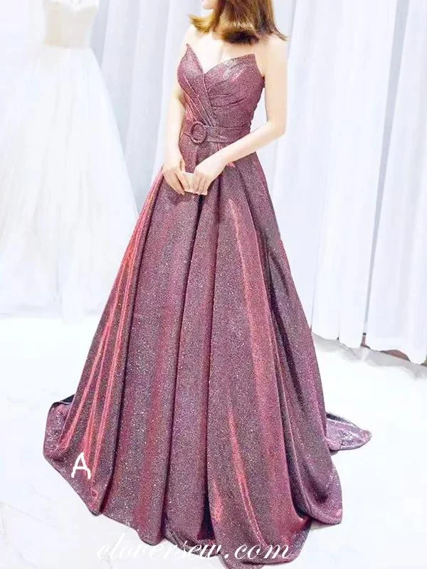 Maxi dress with shirred bodice-Fashion Shiny Satin Maroon Strapless A-line Prom Dresses ,CP0171