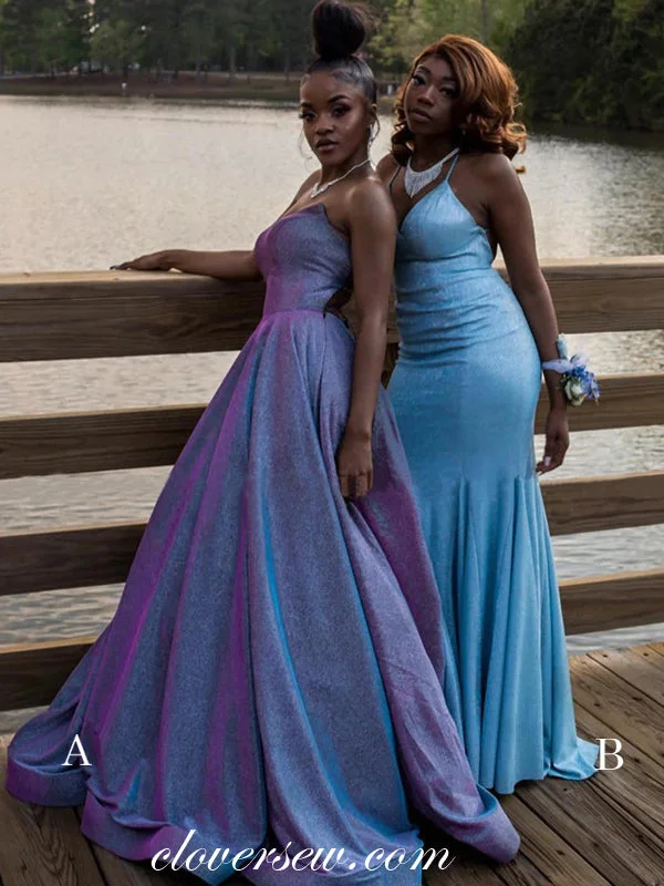 Maxi dress with bishop sleeves-Fashion Shiny Satin Mismatched Prom Dresses, CP0266