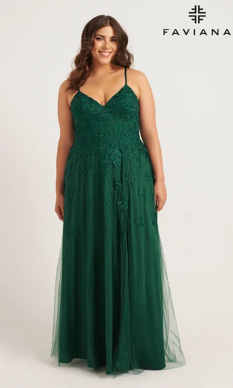 Floral embroidered maxi dress-Faviana 9552