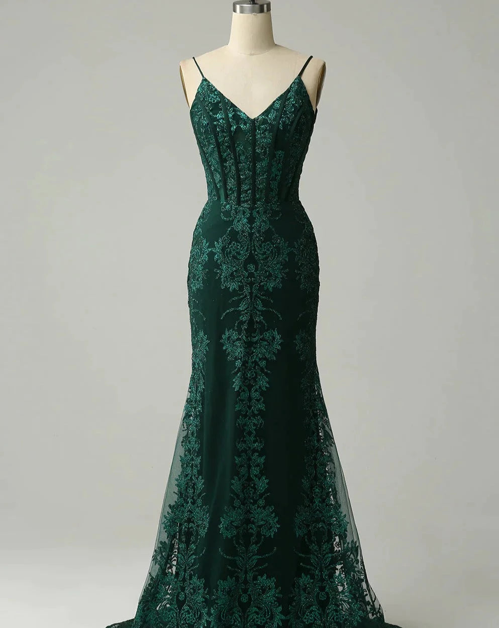 Halter neck maxi dress-Forest Green Prom Dresses with Lace