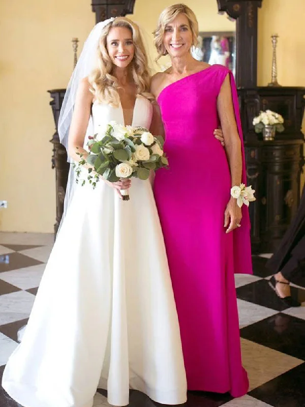 Maxi dress with embroidered bodice-Fuchsia Mother of the Bride Dresses One Shoulder