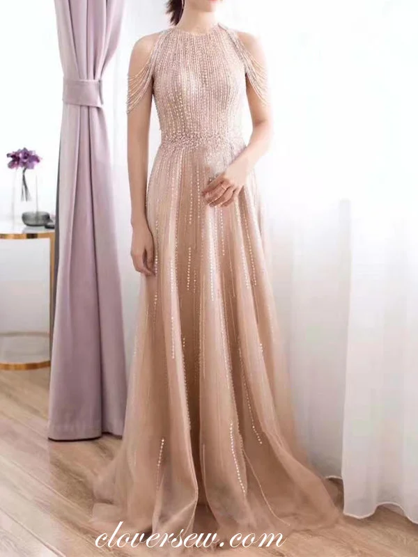 Metallic sheen maxi dress-Gorgeous Bead Sequin Tulle With Tassels A-line Prom Dresses,CP0162